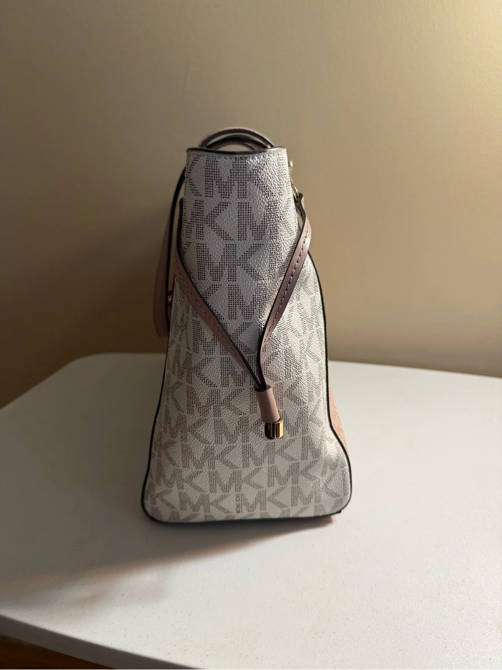 Michael Kors Blush Pink and Cream Signature Tote with Gold Hardware